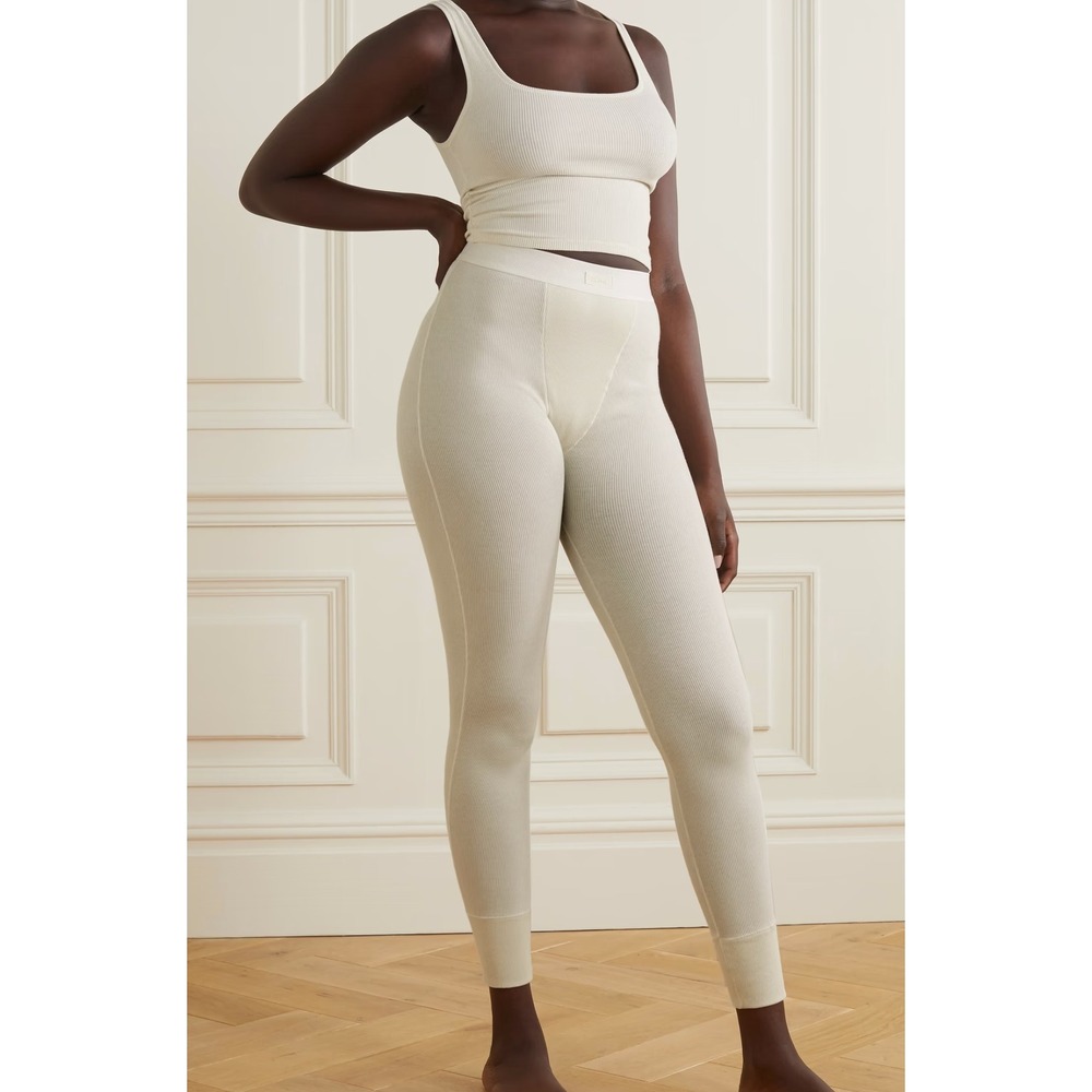NEW SKIMS Cotton Rib Tank and Thermal Ribbed Leggings Set Bone Womens Size 2X/3X